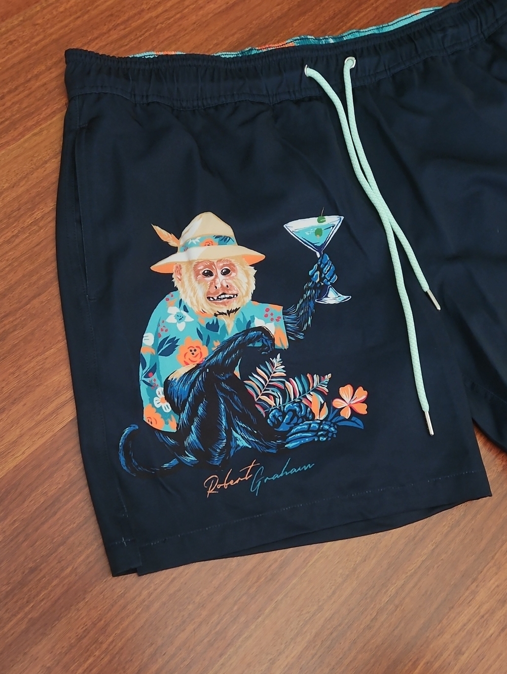 Robert Graham Monkey Business Hybrid Swim Shorts Lined Navy Blue Men's Large